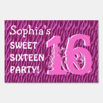 Sweet Sixteen Zebra Birthday Celebration V4 Sign by JaclinArt at Zazzle