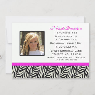 Sweet Sixteen Zebra Party Invitation