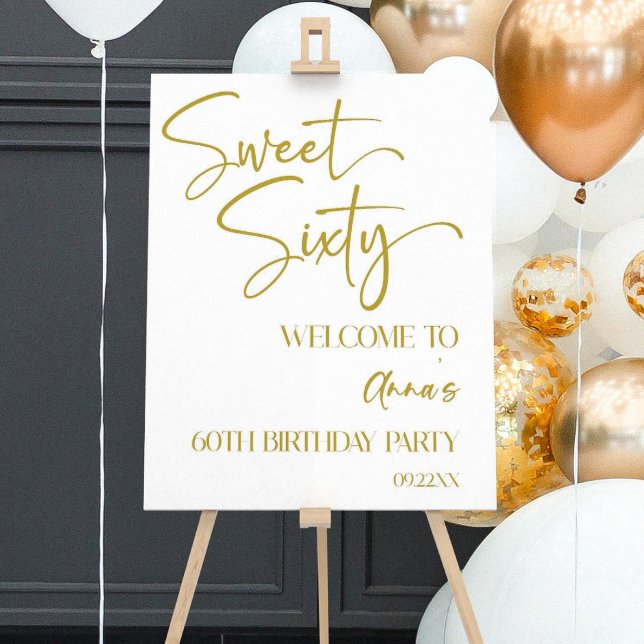 Sweet Sixty 60th Birthday Party Welcome Sign Gold  (Creator Uploaded)