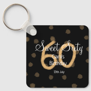 Sweet Sixty add name date birthday yellow polka do Keychain