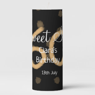 Sweet Sixty add name date birthday yellow polka do Pillar Candle