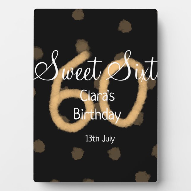 Sweet Sixty add name date birthday yellow polka do Plaque (Front)