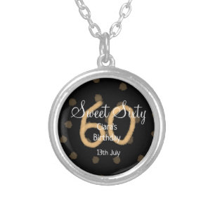 Sweet Sixty add name date birthday yellow polka do Silver Plated Necklace