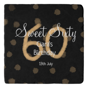 Sweet Sixty add name date birthday yellow polka do Trivet
