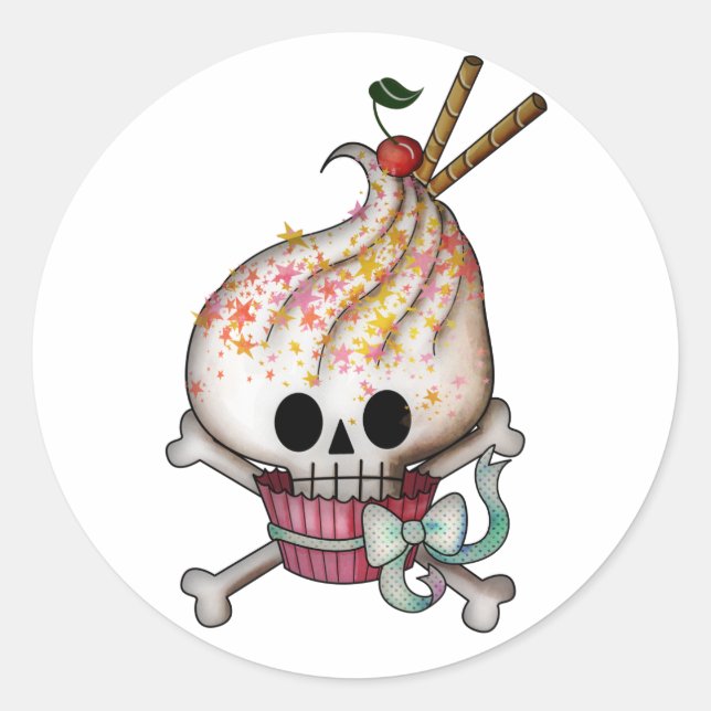 Sweet Skull Cupcake Classic Round Sticker (Front)