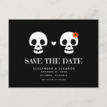 Sweet Skulls Customizable Save the Date Postcard<br><div class="desc">This fun save the date postcard features an illustration of a pair of skulls on the front. The background color is customizable and all of the text is editable. This is the perfect save the date postcard for a Halloween wedding or anyone who just wants a fun yet spooky save...</div>