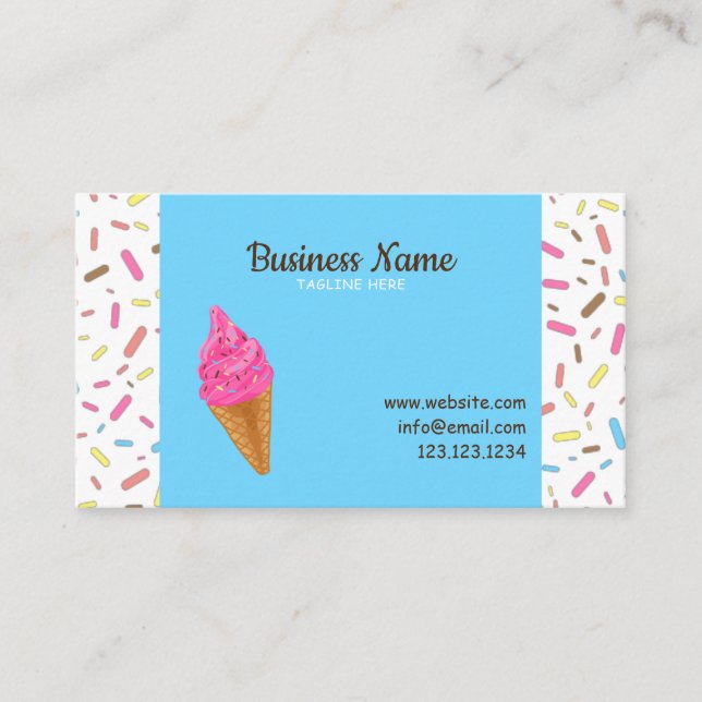 Sweet Sky Blue Frosting Sprinkles Ice Cream Shop Business Card (Front)
