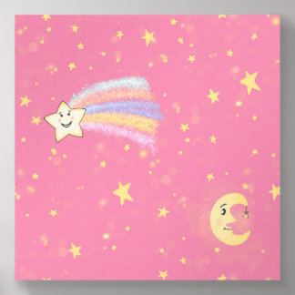 Sweet Sleep Moon & Stars Illustration on Pink Acrylic Photo Tile