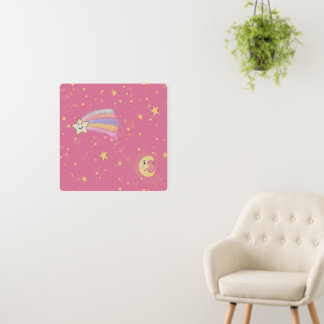 Sweet Sleep Moon & Stars Illustration on Pink Foam Board