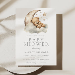 Sweet Sleeping Bear Beige Neutral Baby Shower Invitation