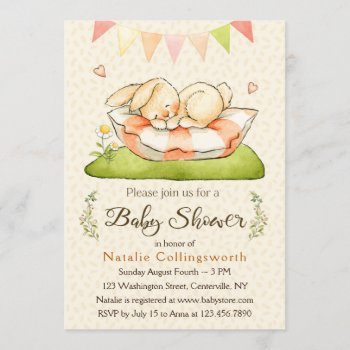 Sweet Sleeping Bunny Gender Neutral Baby Shower Invitation by StarStock at Zazzle