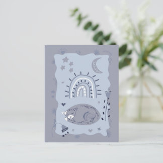 Sweet Sleeping Cat Folk Art  - Artist Postcard