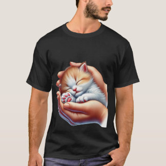 Sweet Sleeping Kitten in Hands Tiny Calico Cat  ✨ T-Shirt