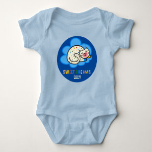 Sweet sleeping kitty with rainbow dots cat lovers baby bodysuit
