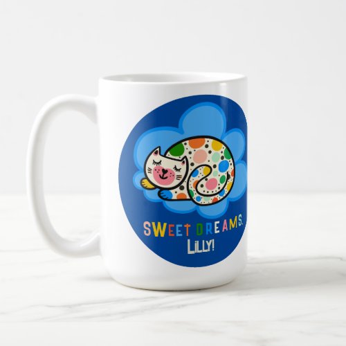 Sweet sleeping kitty with rainbow dots cat lovers coffee mug