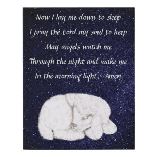 Sweet Sleeping Lamb - Now I lay me Prayer Blue Faux Canvas Print