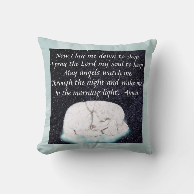 Sweet Sleeping Lamb - Now I lay me Prayer  Throw Pillow (Front)