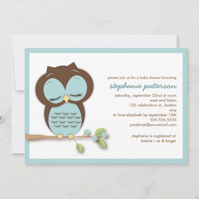Sweet Sleepy Teal Owl Boy Baby Shower Invitation (Front)