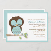 Sweet Sleepy Teal Owl Boy Baby Shower Invitation (Front/Back)