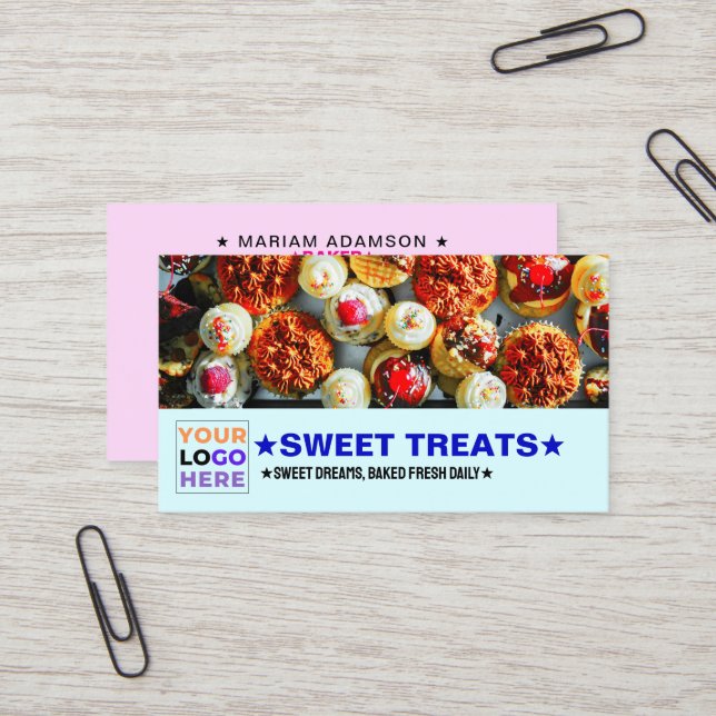 Sweet Slogan with Bakery Logo (Pastry Chef) Baking Business Card (Front/Back In Situ)