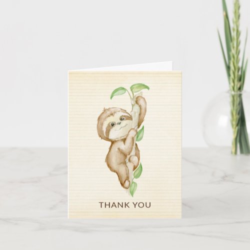 Sweet Sloth Animals Baby Shower Thank You Note