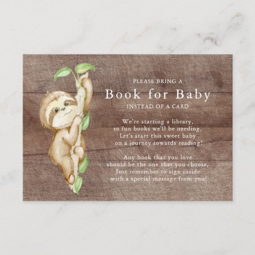 Sweet Sloth Baby Shower Book for Baby Card