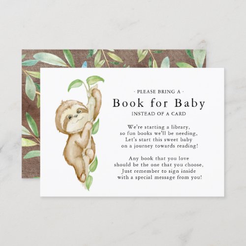 Sweet Sloth Baby Shower Book for Baby Card