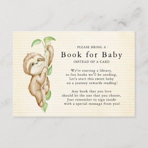 Sweet Sloth Baby Shower Book for Baby Card