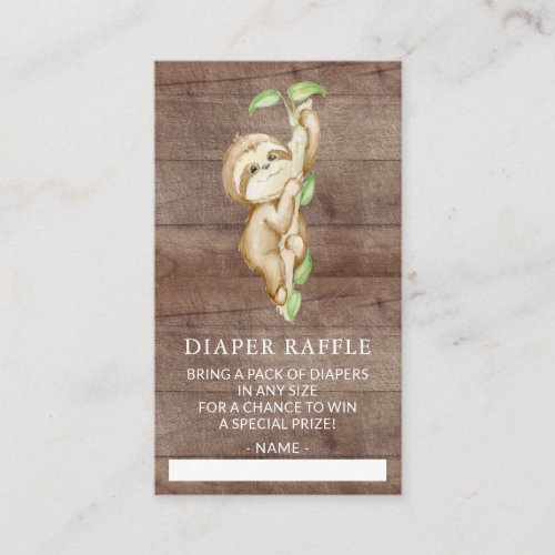 Sweet Sloth Baby Shower Diaper Raffle Ticket Enclosure Card