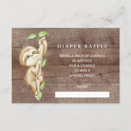 Sweet Sloth Baby Shower Diaper Raffle Ticket Enclosure Card