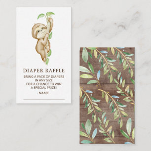 Sweet Sloth Baby Shower Diaper Raffle Ticket Enclosure Card