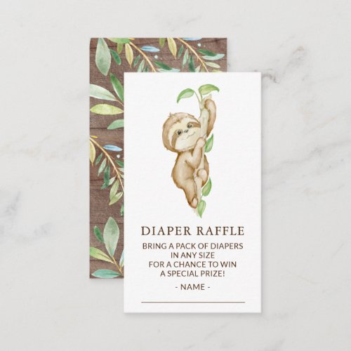 Sweet Sloth Baby Shower Diaper Raffle Ticket Enclosure Card