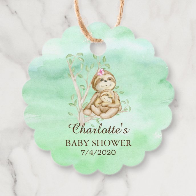 Sweet Sloth Baby Shower Favor Favor Tags