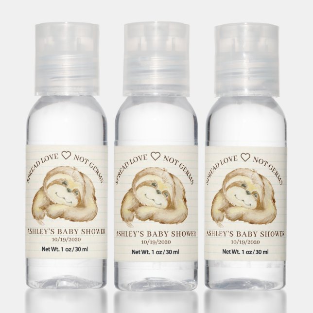 Sweet Sloth Baby Shower Favor Hand Sanitizer (Set)