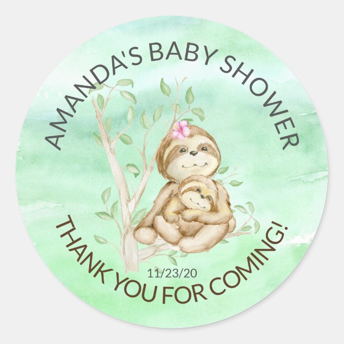 Sweet Sloth Baby Shower Favor Sticker
