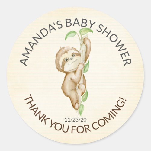 Sweet Sloth Baby Shower Favor Sticker