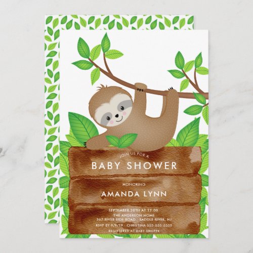 Sweet Sloth Baby Shower Invitation