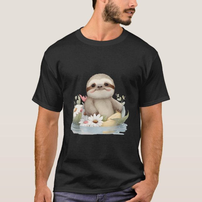 Sweet Sloth Bathing At The Lake Bathing Swimming R T-Shirt (Front)