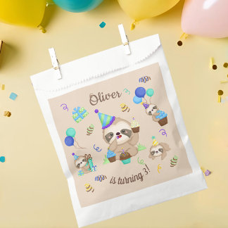 Sweet Sloth Birthday Party Blue Balloon  Favor Bag