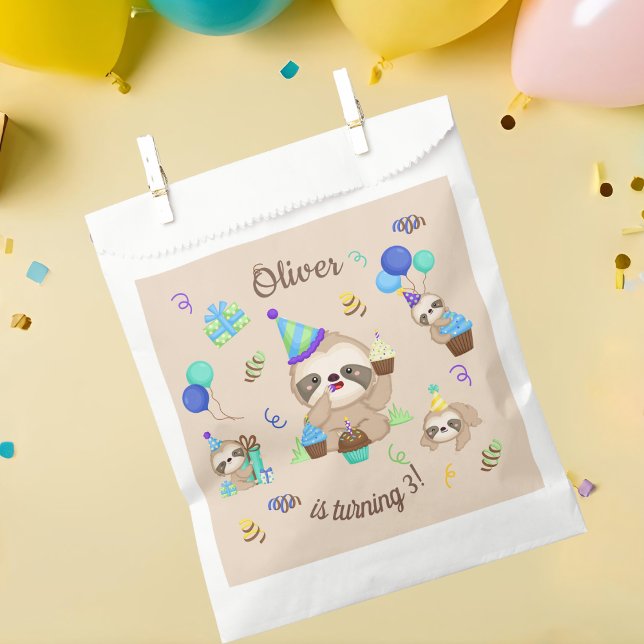 Sweet Sloth Birthday Party Blue Balloon  Favor Bag (Creator Uploaded)