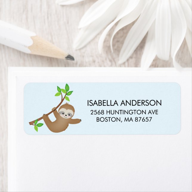 Sweet Sloth Boys Baby Shower Address Label (Insitu)