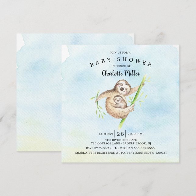 Sweet Sloth Boys Baby Shower Invitation (Front/Back)