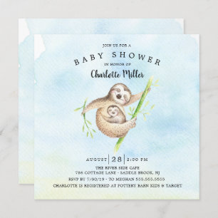 Sweet Sloth Boys Baby Shower Invitation