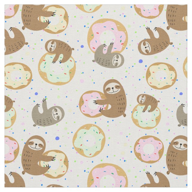 Sweet Sloth Donut Pattern Fabric (Close Up)