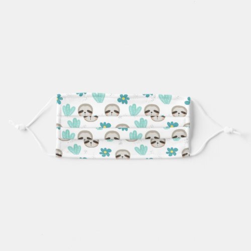 Sweet Sloth Floral Pattern Adult Cloth Face Mask