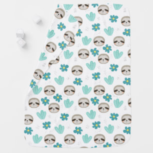 Sweet Sloth Floral Pattern Baby Blanket