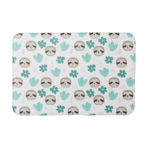 Sweet Sloth Floral Pattern Bath Mat