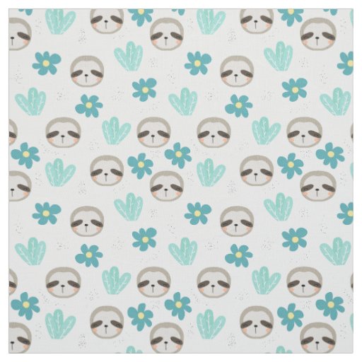 Sweet Sloth Floral Pattern Fabric
