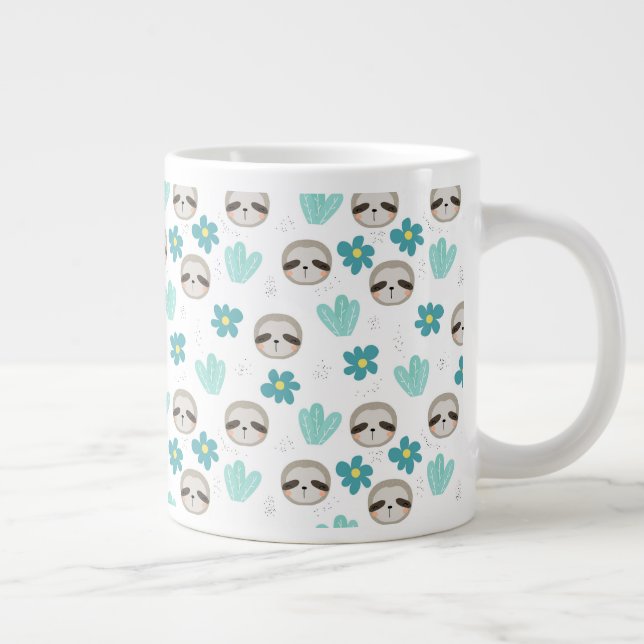 Sweet Sloth Floral Pattern Giant Coffee Mug (Right)