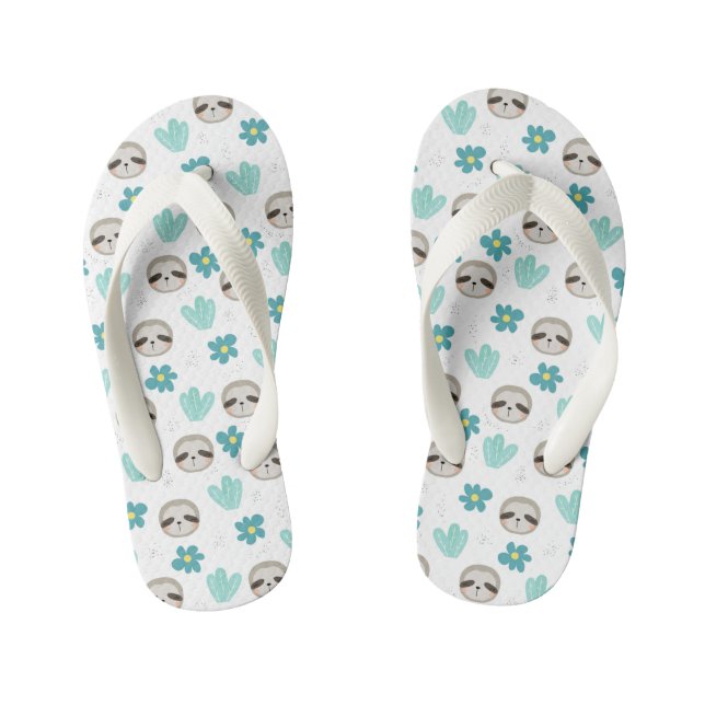 Sweet Sloth Floral Pattern Kid's Flip Flops (Footbed)
